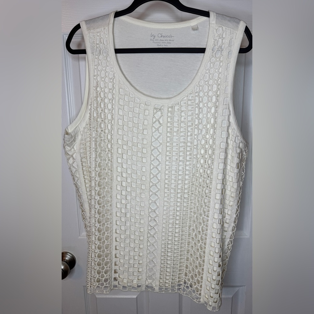Chico's Off White Textured Tank Top Size: 3 (XL)
